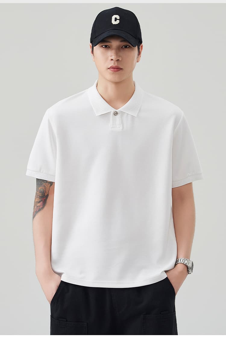 2026 새로운 빛 럭셔리 단색 기초 섹션 모달 젤리 면 반팔 일본식 스탠드 칼라 남자 POLO 셔츠 맞춤 에디션 상세 이미지 18
