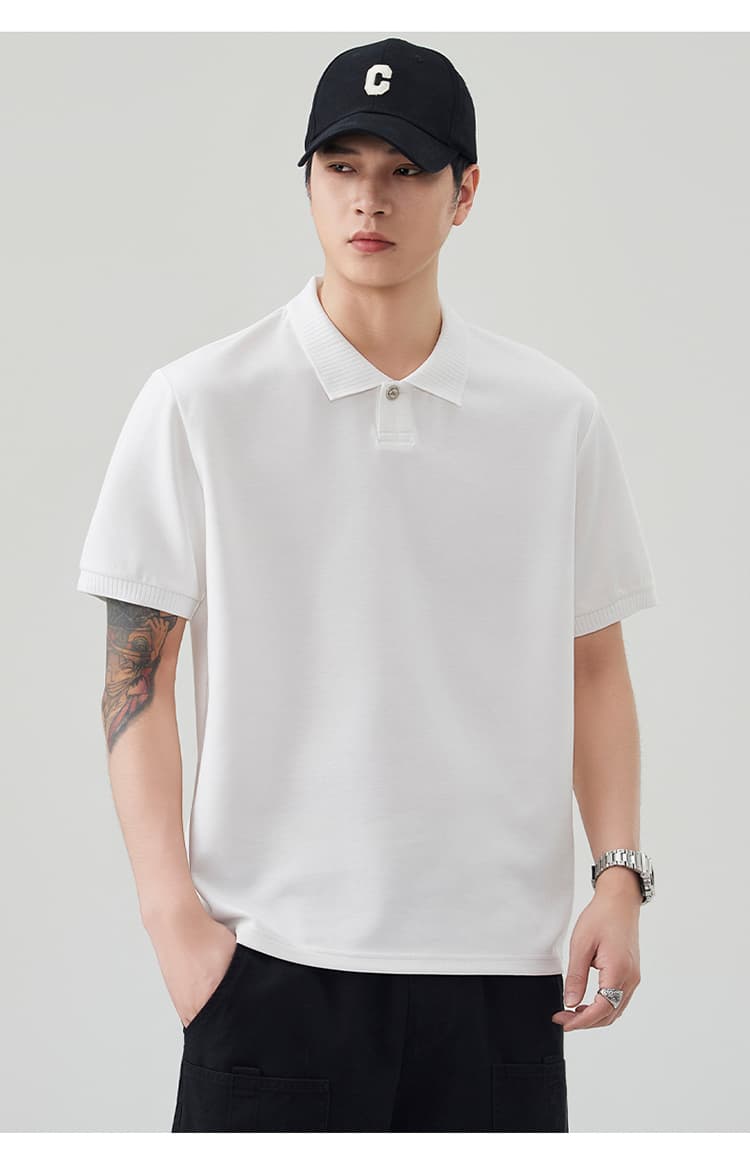 2026 새로운 빛 럭셔리 단색 기초 섹션 모달 젤리 면 반팔 일본식 스탠드 칼라 남자 POLO 셔츠 맞춤 에디션 상세 이미지 19