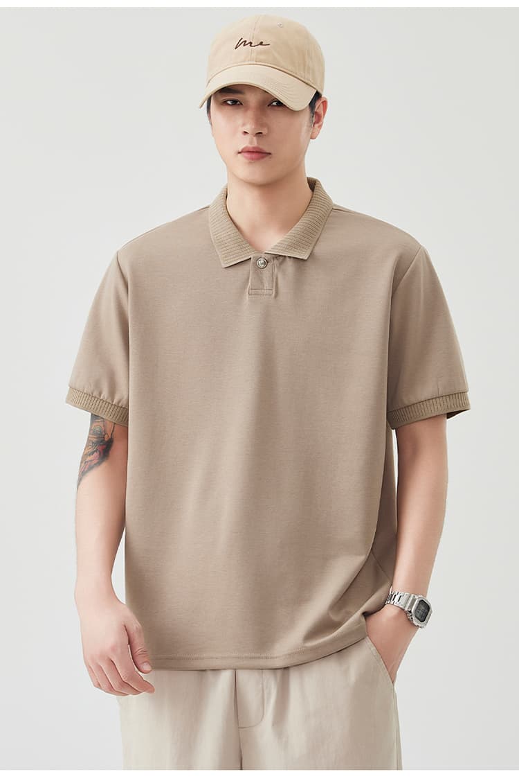 2026 새로운 빛 럭셔리 단색 기초 섹션 모달 젤리 면 반팔 일본식 스탠드 칼라 남자 POLO 셔츠 맞춤 에디션 상세 이미지 21