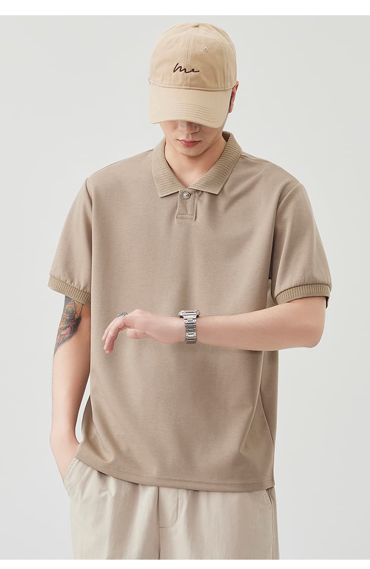 2026 새로운 빛 럭셔리 단색 기초 섹션 모달 젤리 면 반팔 일본식 스탠드 칼라 남자 POLO 셔츠 맞춤 에디션 상세 이미지 22