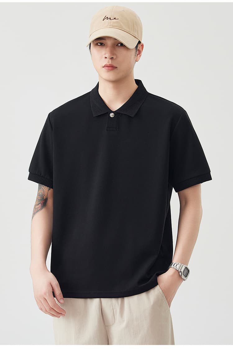 2026 새로운 빛 럭셔리 단색 기초 섹션 모달 젤리 면 반팔 일본식 스탠드 칼라 남자 POLO 셔츠 맞춤 에디션 상세 이미지 24