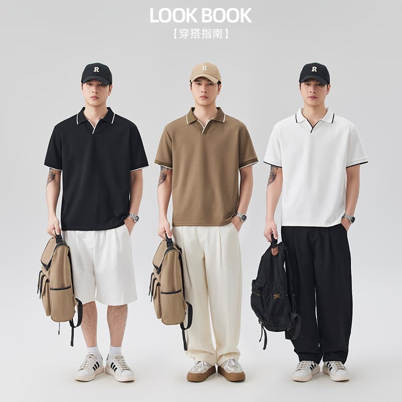 2026 새로운 빛 럭셔리 단색 모달 젤리 면 반팔 헨리 칼라 남자 POLO 셔츠 맞춤 에디션 오래된 돈 바람 이미지 4