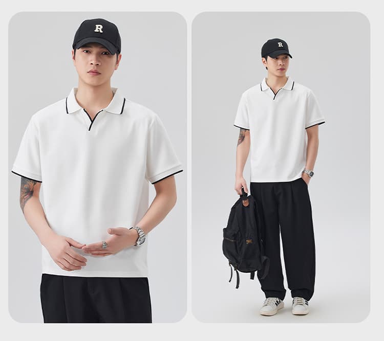 2026 새로운 빛 럭셔리 단색 모달 젤리 면 반팔 헨리 칼라 남자 POLO 셔츠 맞춤 에디션 오래된 돈 바람 상세 이미지 14