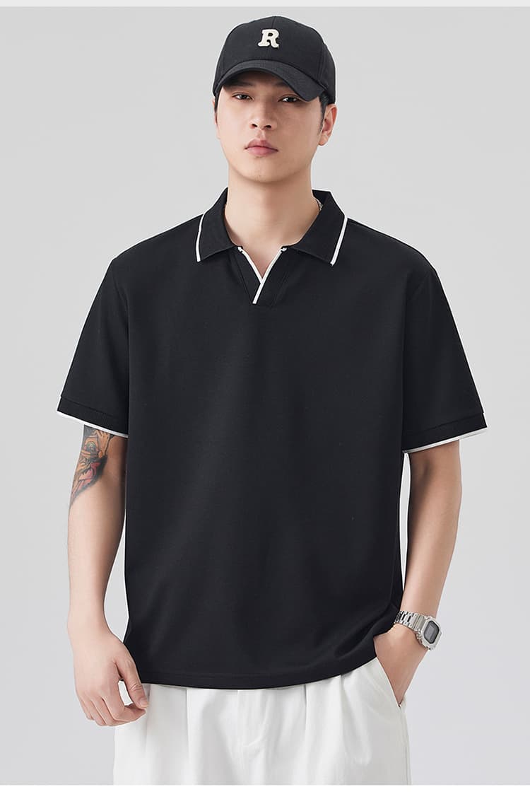 2026 새로운 빛 럭셔리 단색 모달 젤리 면 반팔 헨리 칼라 남자 POLO 셔츠 맞춤 에디션 오래된 돈 바람 상세 이미지 18