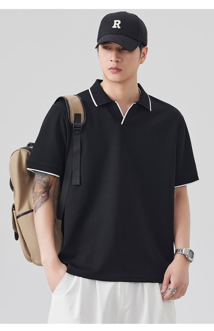 2026 새로운 빛 럭셔리 단색 모달 젤리 면 반팔 헨리 칼라 남자 POLO 셔츠 맞춤 에디션 오래된 돈 바람 상세 이미지 19