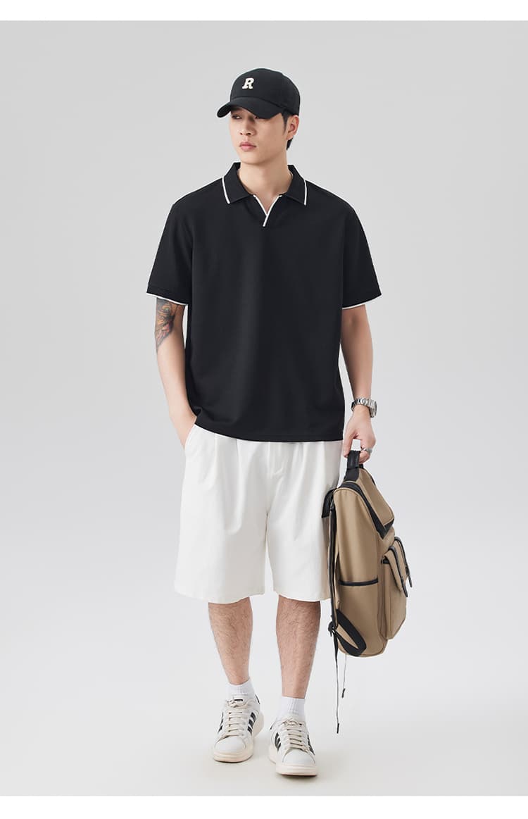 2026 새로운 빛 럭셔리 단색 모달 젤리 면 반팔 헨리 칼라 남자 POLO 셔츠 맞춤 에디션 오래된 돈 바람 상세 이미지 20