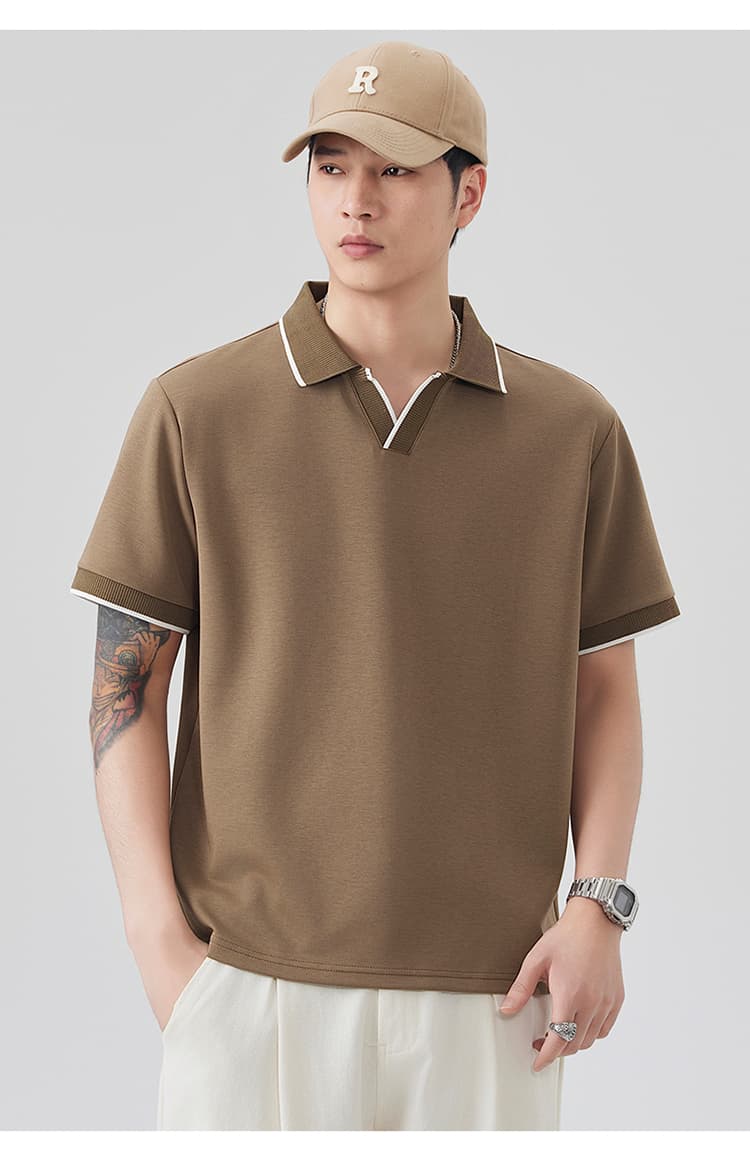 2026 새로운 빛 럭셔리 단색 모달 젤리 면 반팔 헨리 칼라 남자 POLO 셔츠 맞춤 에디션 오래된 돈 바람 상세 이미지 22