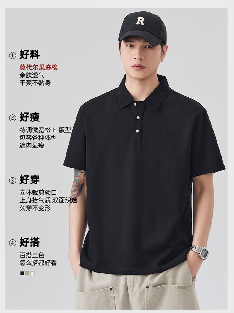 2026 새로운 빛 럭셔리 패치워크 차가운 센스 모달 젤리 면 반팔 폴로 칼라 남자 POLO 셔츠 맞춤 에디션 상세 이미지 2