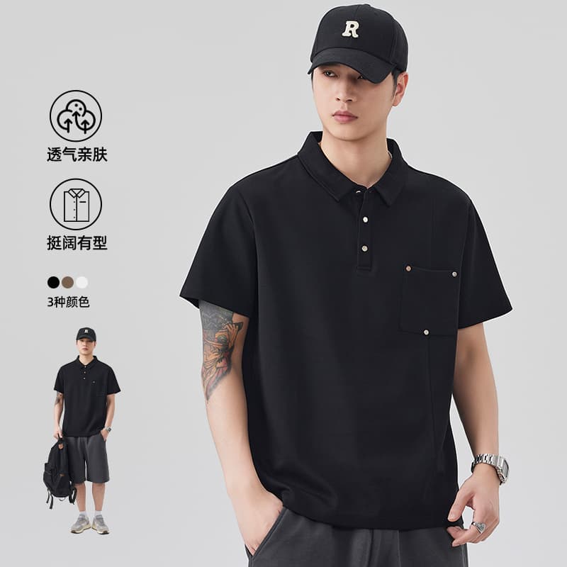 2026 새로운 빛 럭셔리 패치워크 금속 차가운 센스 모달 젤리 면 반팔 폴로 칼라 남자 POLO 셔츠 주머니 이미지 2