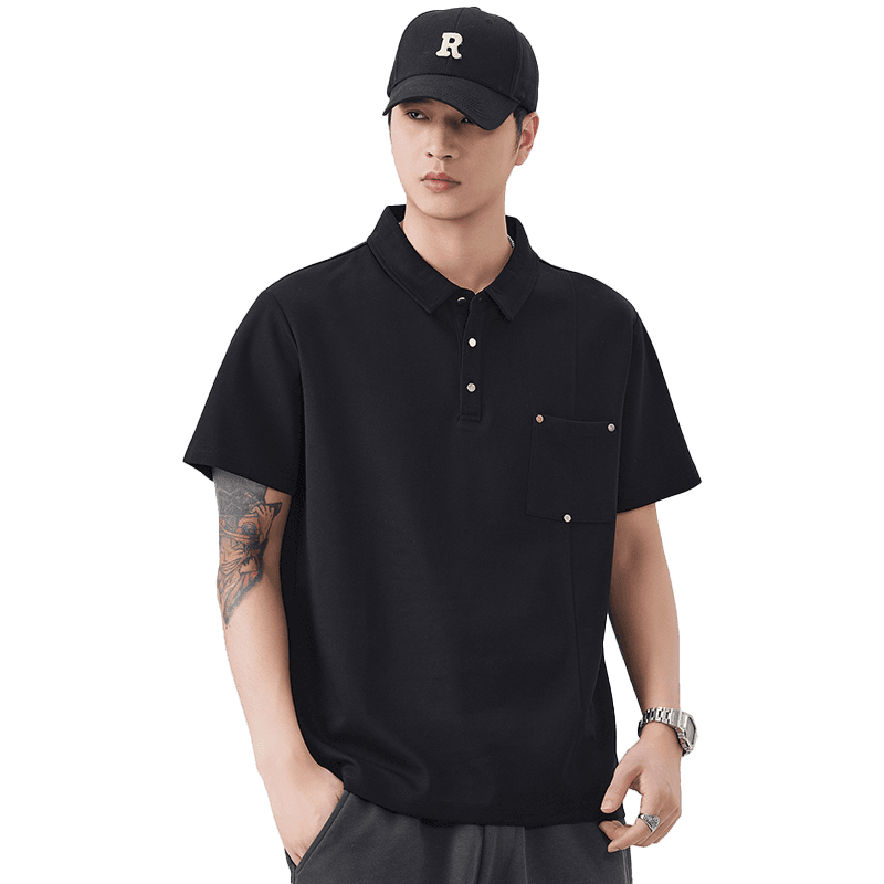 2026 새로운 빛 럭셔리 패치워크 금속 차가운 센스 모달 젤리 면 반팔 폴로 칼라 남자 POLO 셔츠 주머니 이미지 5