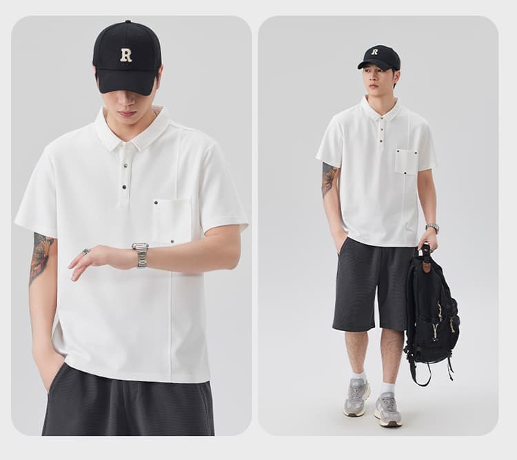 2026 새로운 빛 럭셔리 패치워크 금속 차가운 센스 모달 젤리 면 반팔 폴로 칼라 남자 POLO 셔츠 주머니 상세 이미지 14