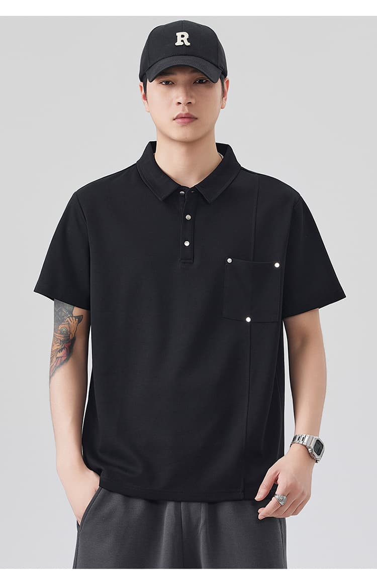 2026 새로운 빛 럭셔리 패치워크 금속 차가운 센스 모달 젤리 면 반팔 폴로 칼라 남자 POLO 셔츠 주머니 상세 이미지 19
