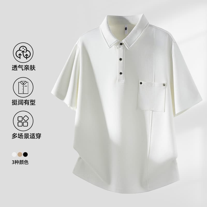 2026 새로운 빛 럭셔리 패치워크 금속 차가운 센스 모달 젤리 면 반팔 폴로 칼라 남자 POLO 셔츠 주머니 이미지 3