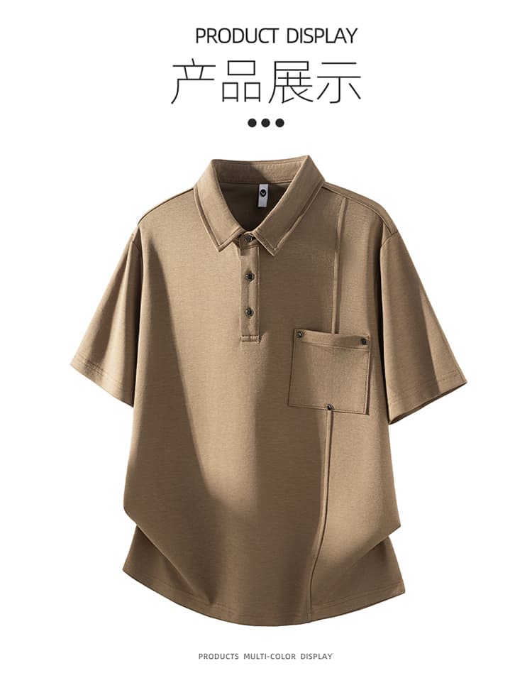 2026 새로운 빛 럭셔리 패치워크 금속 차가운 센스 모달 젤리 면 반팔 폴로 칼라 남자 POLO 셔츠 주머니 상세 이미지 8