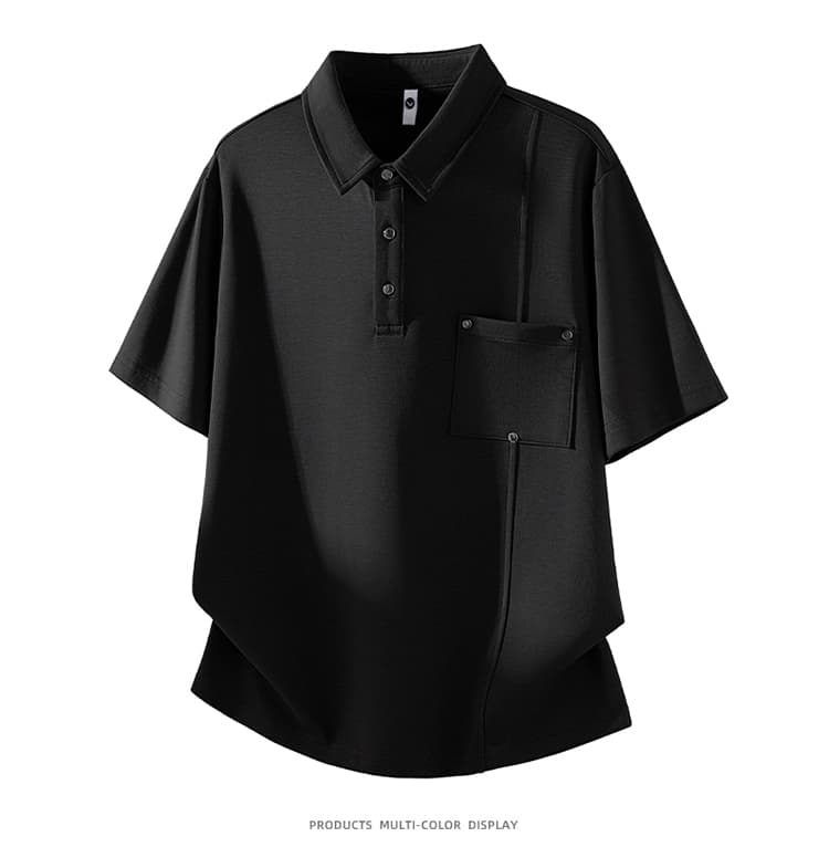 2026 새로운 빛 럭셔리 패치워크 금속 차가운 센스 모달 젤리 면 반팔 폴로 칼라 남자 POLO 셔츠 주머니 상세 이미지 10
