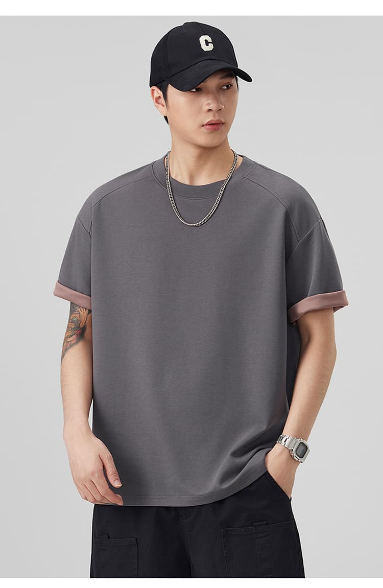 2026 새로운 고급 더블 색상 기초 섹션 모달 젤리 면 반팔 라운드 넥 루즈핏 양면 색상 상세 이미지 24