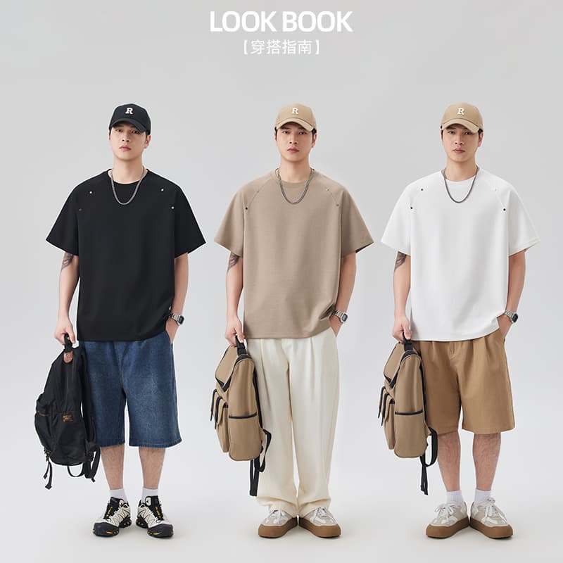 2026 새로운 징 요소 차가운 센스 남성 티셔츠 모달 젤리 면 반팔 라운드 넥 루즈핏 삽입 어깨 소매 이미지 4