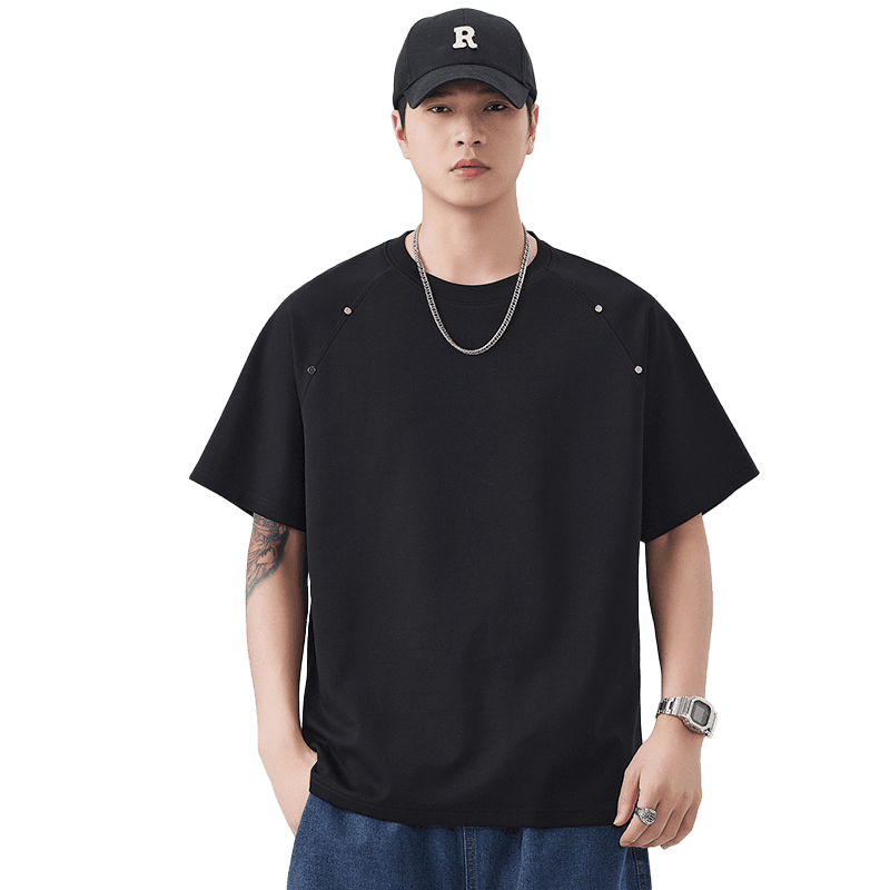 2026 새로운 징 요소 차가운 센스 남성 티셔츠 모달 젤리 면 반팔 라운드 넥 루즈핏 삽입 어깨 소매 이미지 5