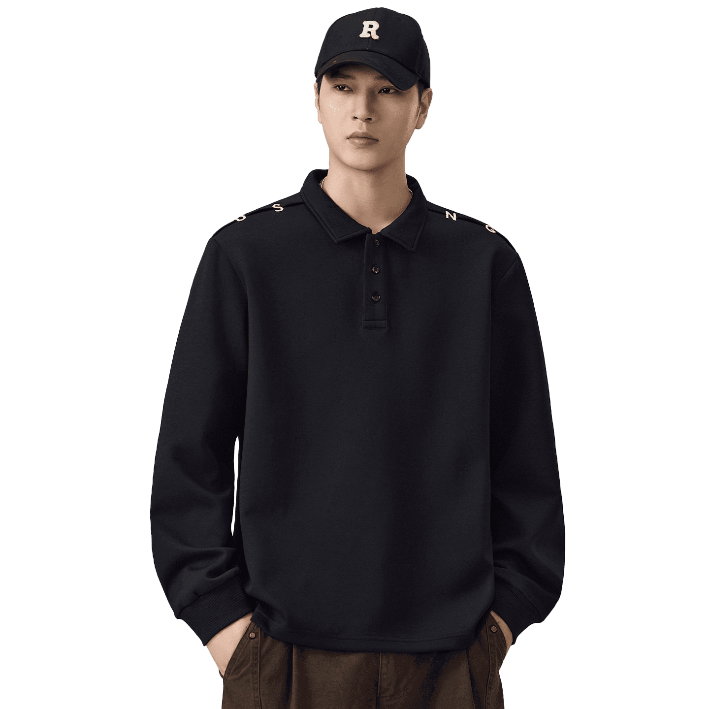 2026 가을 겨울 남성 후드티 폴로 칼라 알파벳 자수 POLO 셔츠 긴팔 티셔츠 자수 폴로 칼라 맨위 이미지 5