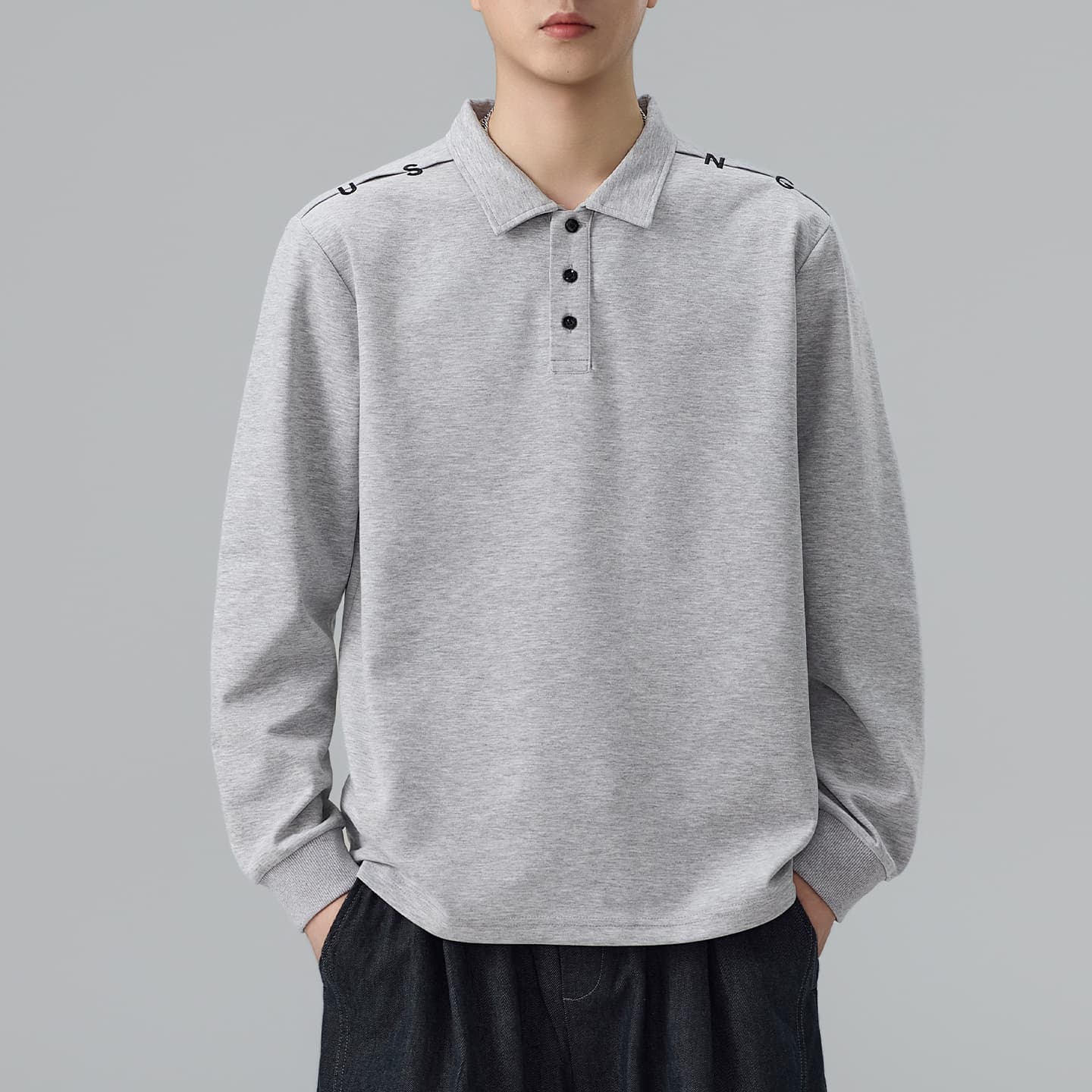 2026 가을 겨울 남성 후드티 폴로 칼라 알파벳 자수 POLO 셔츠 긴팔 티셔츠 자수 폴로 칼라 맨위 이미지 2