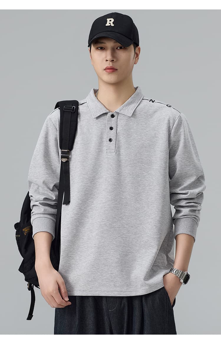 2026 가을 겨울 남성 후드티 폴로 칼라 알파벳 자수 POLO 셔츠 긴팔 티셔츠 자수 폴로 칼라 맨위 상세 이미지 17