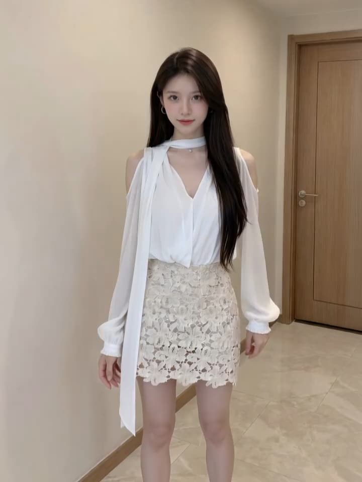 한 부서 고유 한 아름다운 작은 세트 여성 빛 요리 한 바람 순수한 욕망 섹시함 쉬폰 톱 레이스 타이트 스커트 미니 스커트 투피스 세트 상세 이미지 1