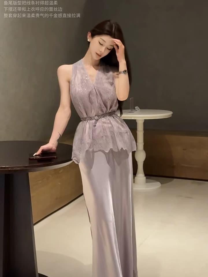 교토 휴일 비 여름 고급 부드러운 바람 슬림해 보이는 맨위 인어 꼬리 치마 세트 265382+25571 이미지 3