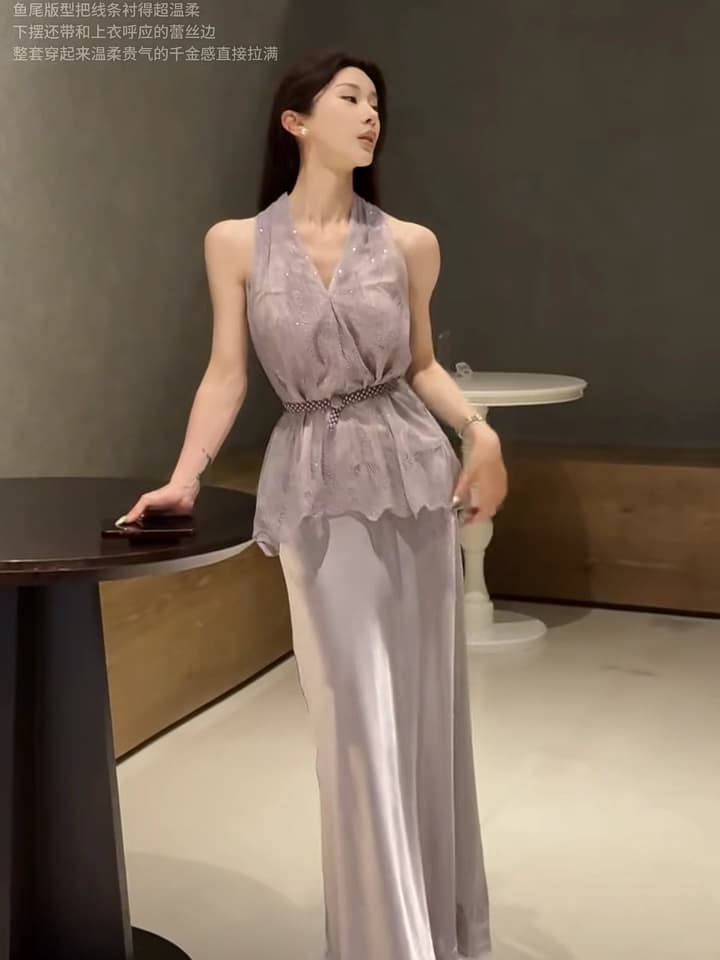 교토 휴일 비 여름 고급 부드러운 바람 슬림해 보이는 맨위 인어 꼬리 치마 세트 265382+25571 이미지 4