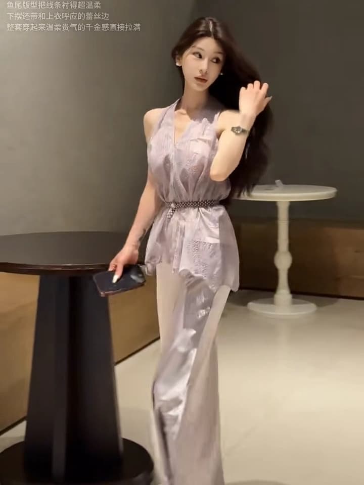 교토 휴일 비 여름 고급 부드러운 바람 슬림해 보이는 맨위 인어 꼬리 치마 세트 265382+25571 이미지 5