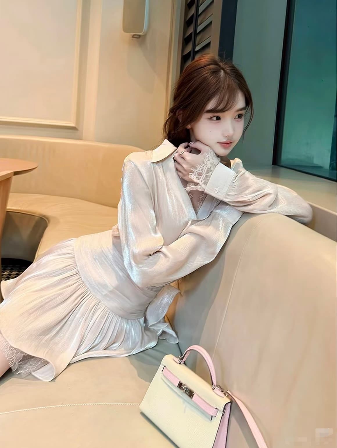 프랑스식 순수한 욕망 디자인 센스 품격 허리 수축 맨위 여성 여름 새로운 하이웨이스트 부드러운 바람 슬림해 보이는 미니 스커트 투피스 세트 이미지 3