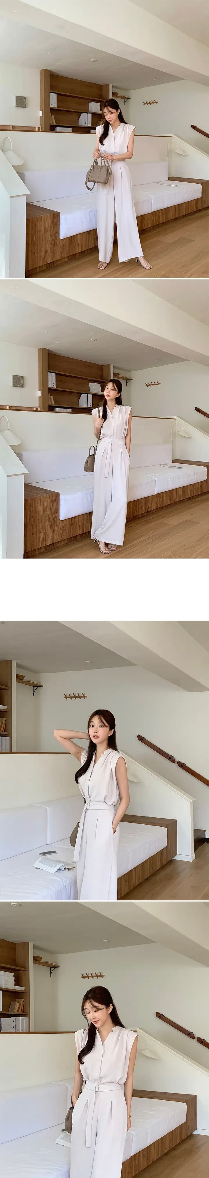 한국 스타일 chic 여름 품격 민소매 조끼 맨위 코디 허리밴드 와이드 레그 팬츠 캐주얼 세트 여성 상세 이미지 6