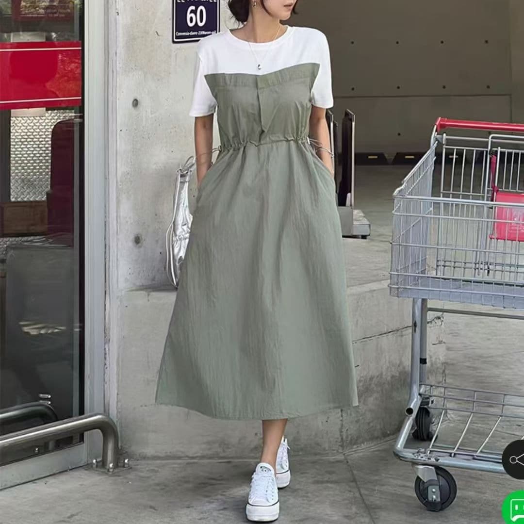 한국 동대문 패치워크 페이크 레이어드 롱 스커트 이미지 2