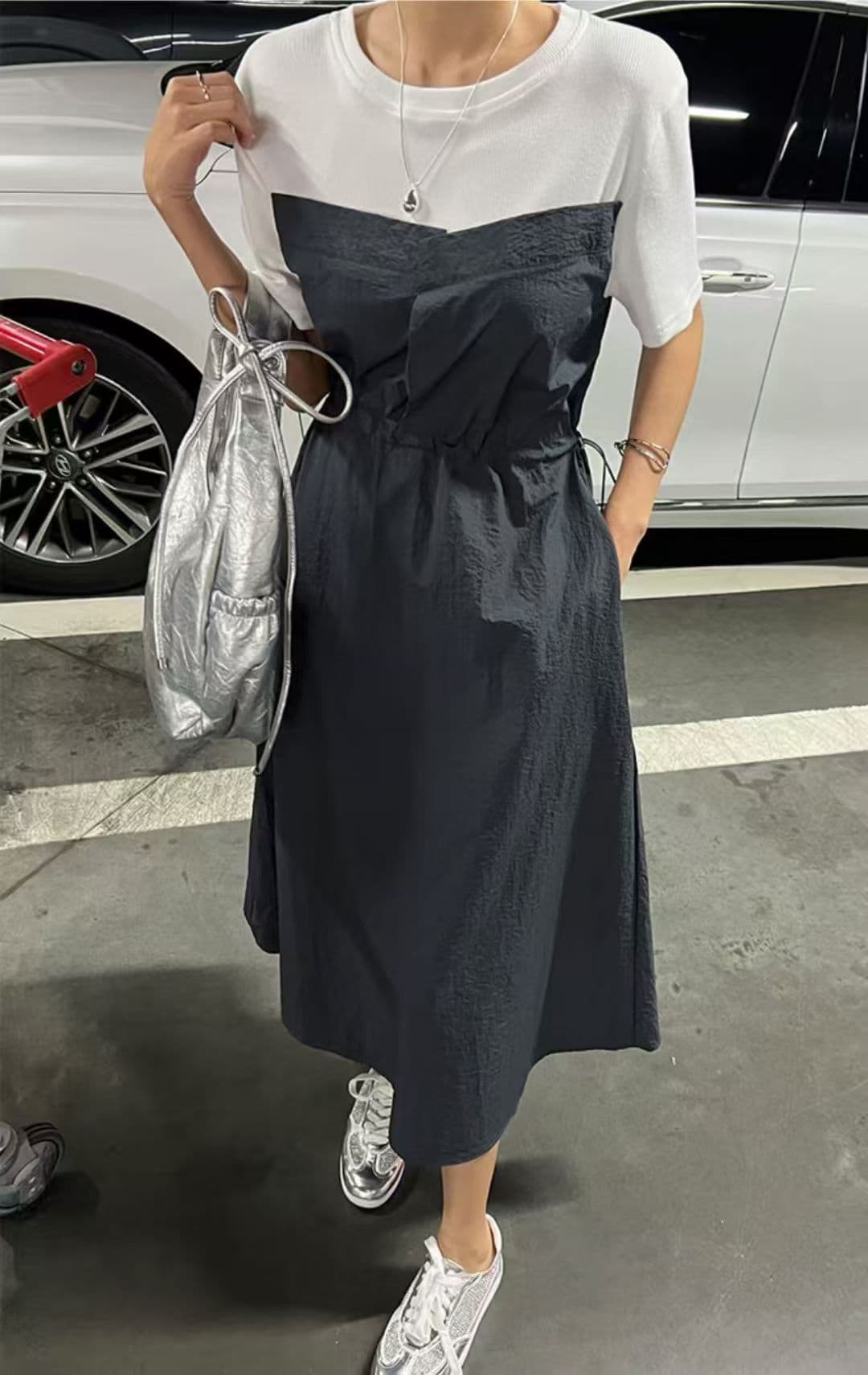 한국 동대문 패치워크 페이크 레이어드 롱 스커트 상세 이미지 2