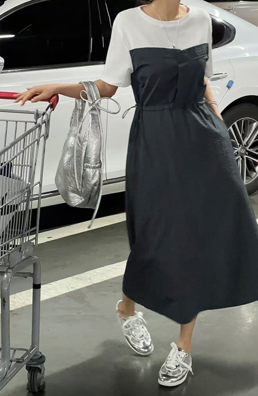 한국 동대문 패치워크 페이크 레이어드 롱 스커트 상세 이미지 5