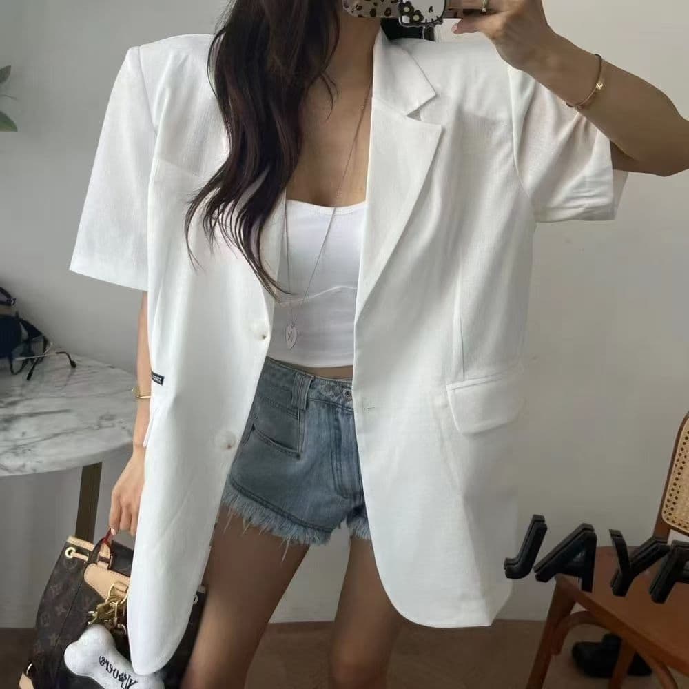 이후 부서 버클 트임 블레이저 여성 셔츠 이미지 2