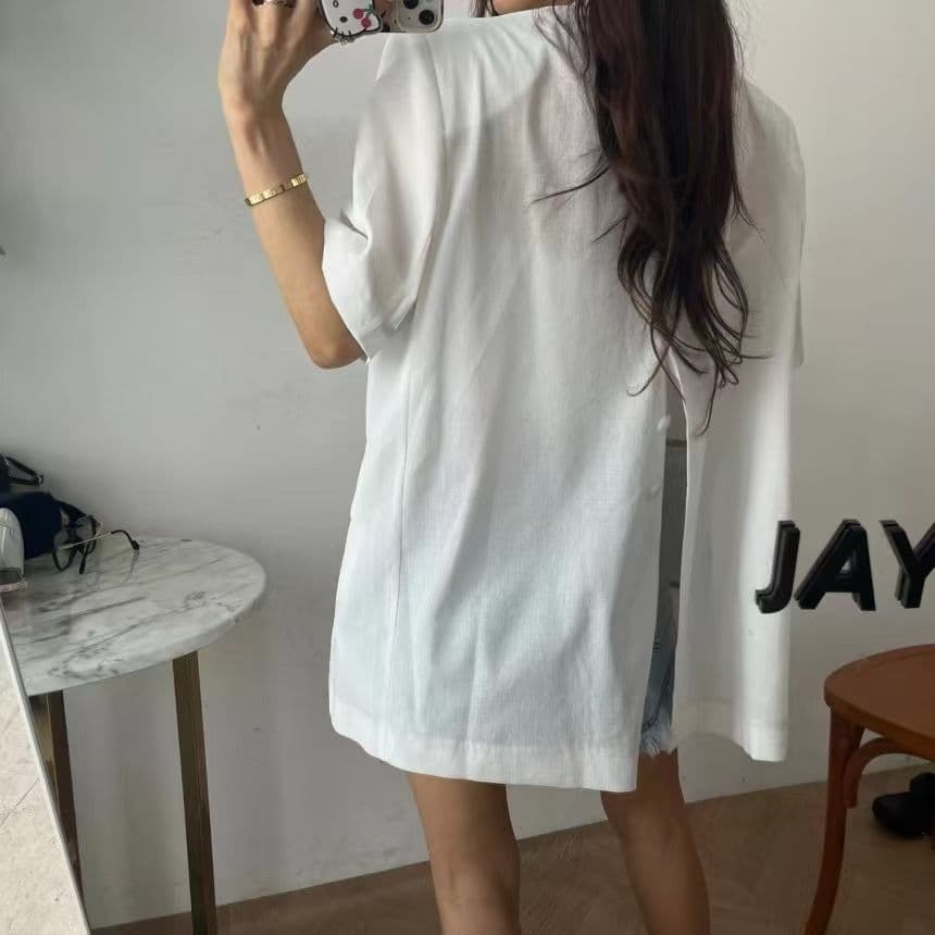 이후 부서 버클 트임 블레이저 여성 셔츠 이미지 4