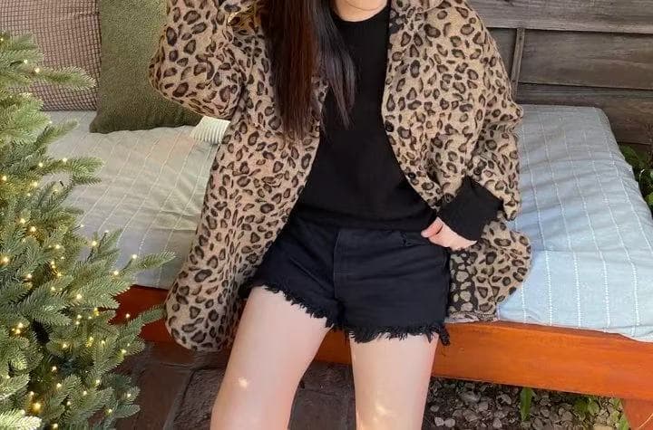 한국 스타일 겨울 차가운 주머니 레오파드 무늬 모직 셔츠 게으른 바람 캐주얼 다용도 셔츠 여성 코트 상세 이미지 1