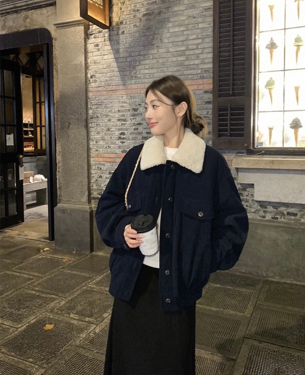 한 부서 스탠드 칼라 털이 있는 재킷 레트로 코듀로이 재킷 모방 양털 보온 워크웨어 맨위 상세 이미지 5