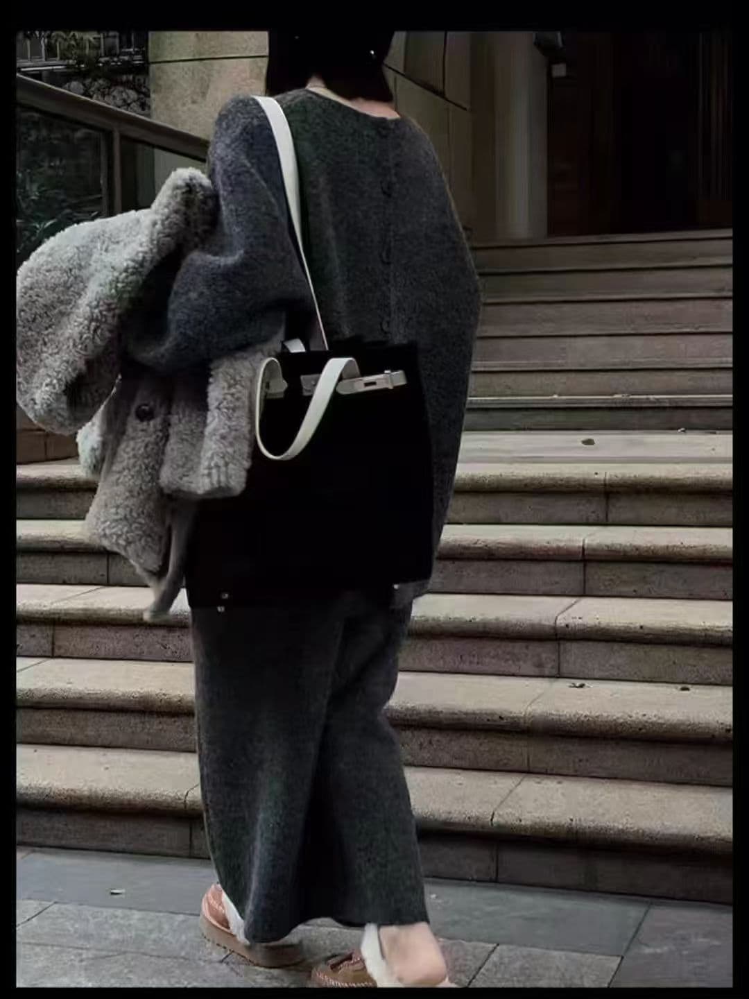 한 부서 느긋한 뒤로 단추 스웨터 반신 스커트 여성 가을 겨울 부드러운 니트 치마 투피스 세트 세트 상세 이미지 11
