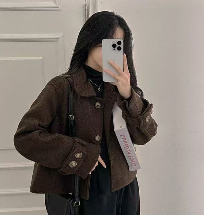 한국 chic 가을 겨울 연령 감소 레트로 작은 대중 디자인 센스 베이비 칼라 쇼트 스타일 모직 여성 코트 이미지 3