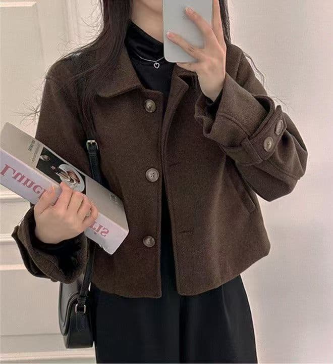 한국 chic 가을 겨울 연령 감소 레트로 작은 대중 디자인 센스 베이비 칼라 쇼트 스타일 모직 여성 코트 상세 이미지 2
