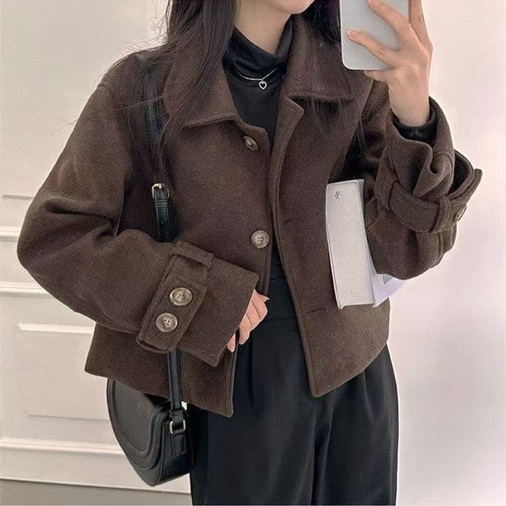 한국 chic 가을 겨울 연령 감소 레트로 작은 대중 디자인 센스 베이비 칼라 쇼트 스타일 모직 여성 코트 상세 이미지 5
