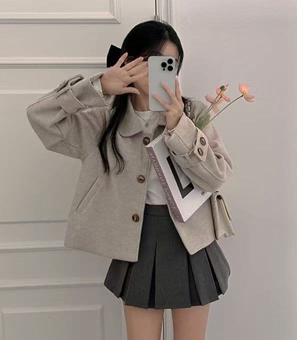 한국 chic 가을 겨울 연령 감소 레트로 작은 대중 디자인 센스 베이비 칼라 쇼트 스타일 모직 여성 코트 상세 이미지 6