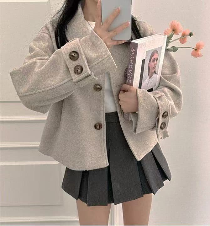 한국 chic 가을 겨울 연령 감소 레트로 작은 대중 디자인 센스 베이비 칼라 쇼트 스타일 모직 여성 코트 상세 이미지 7