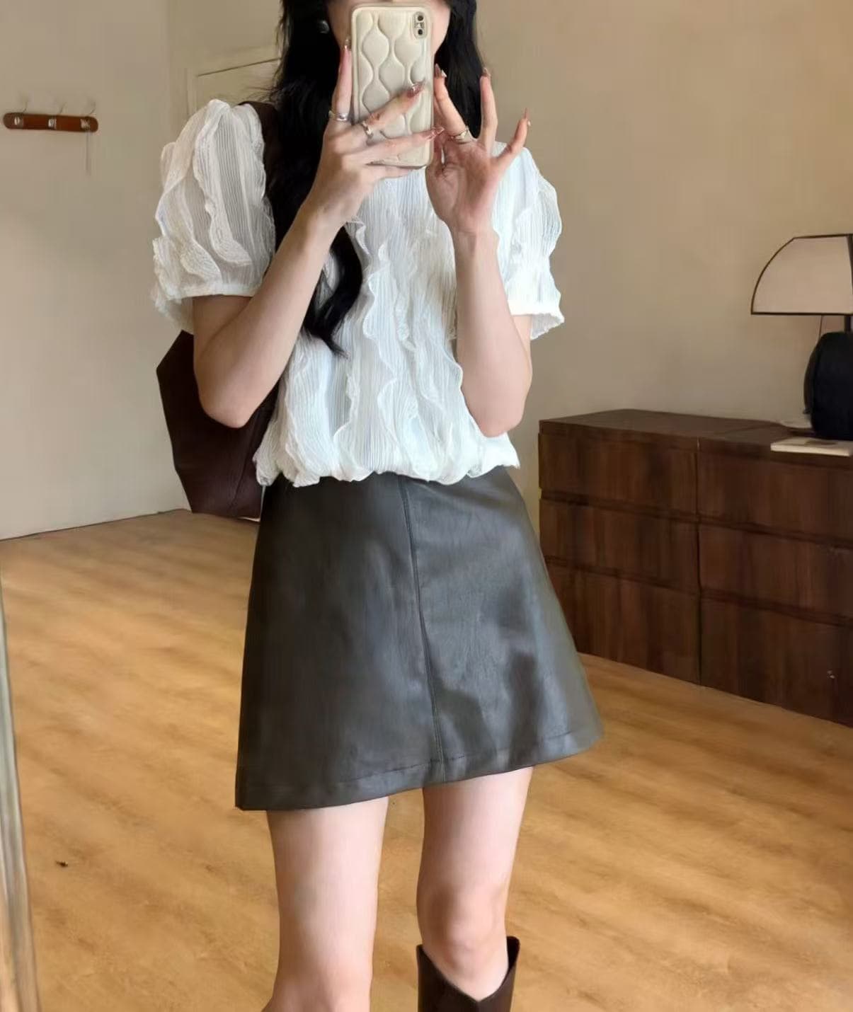 2026 한국 프릴 술 인터넷 얼굴 반팔 레이스 셔츠 ~을 통해 센스 홀로우 아웃 자수 셔츠 맨위 상세 이미지 9