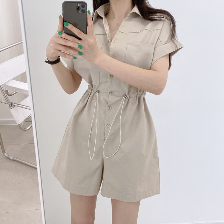 chic 다용도 펌프 로프 허리 수축 폴로 칼라 올인원 바지 반바지 상세 이미지 8