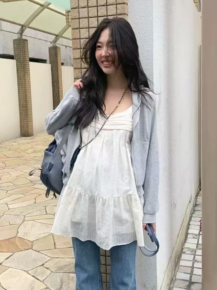 한국 ins 단색 품격 다용도 레이스 슬립 캐주얼 드레스
