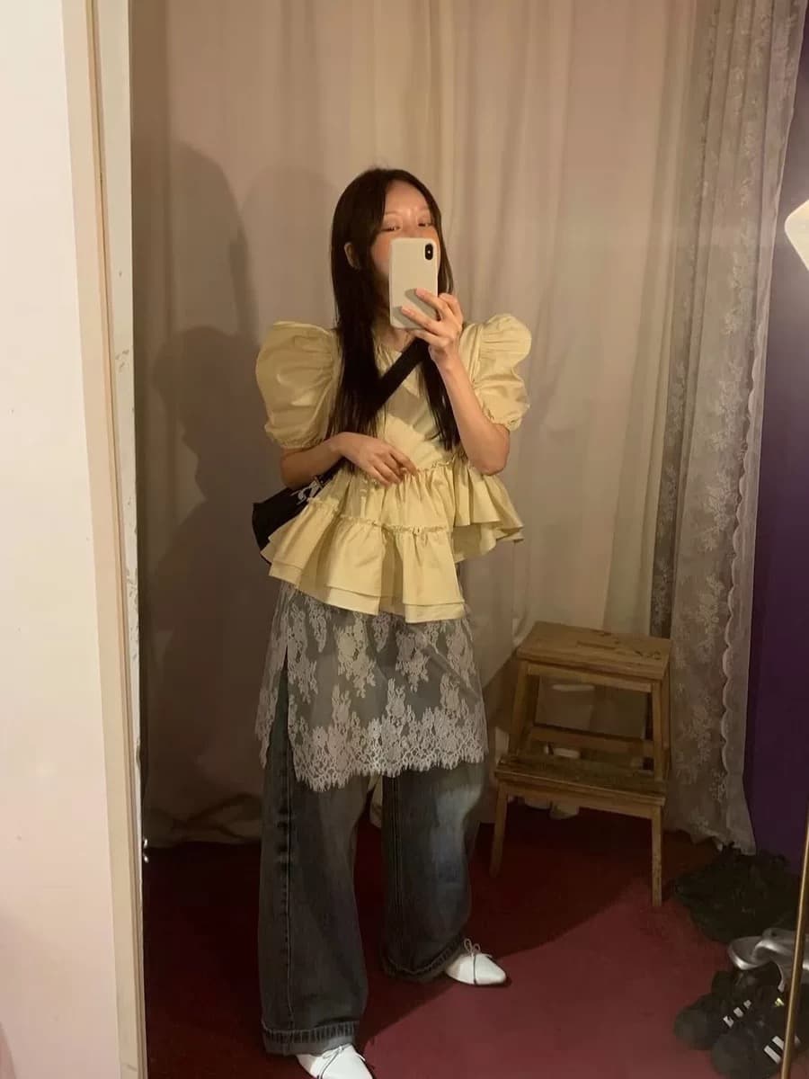 chic 봄 여름 부드러운 다용도 불규칙 프릴 셔츠 상세 이미지 7