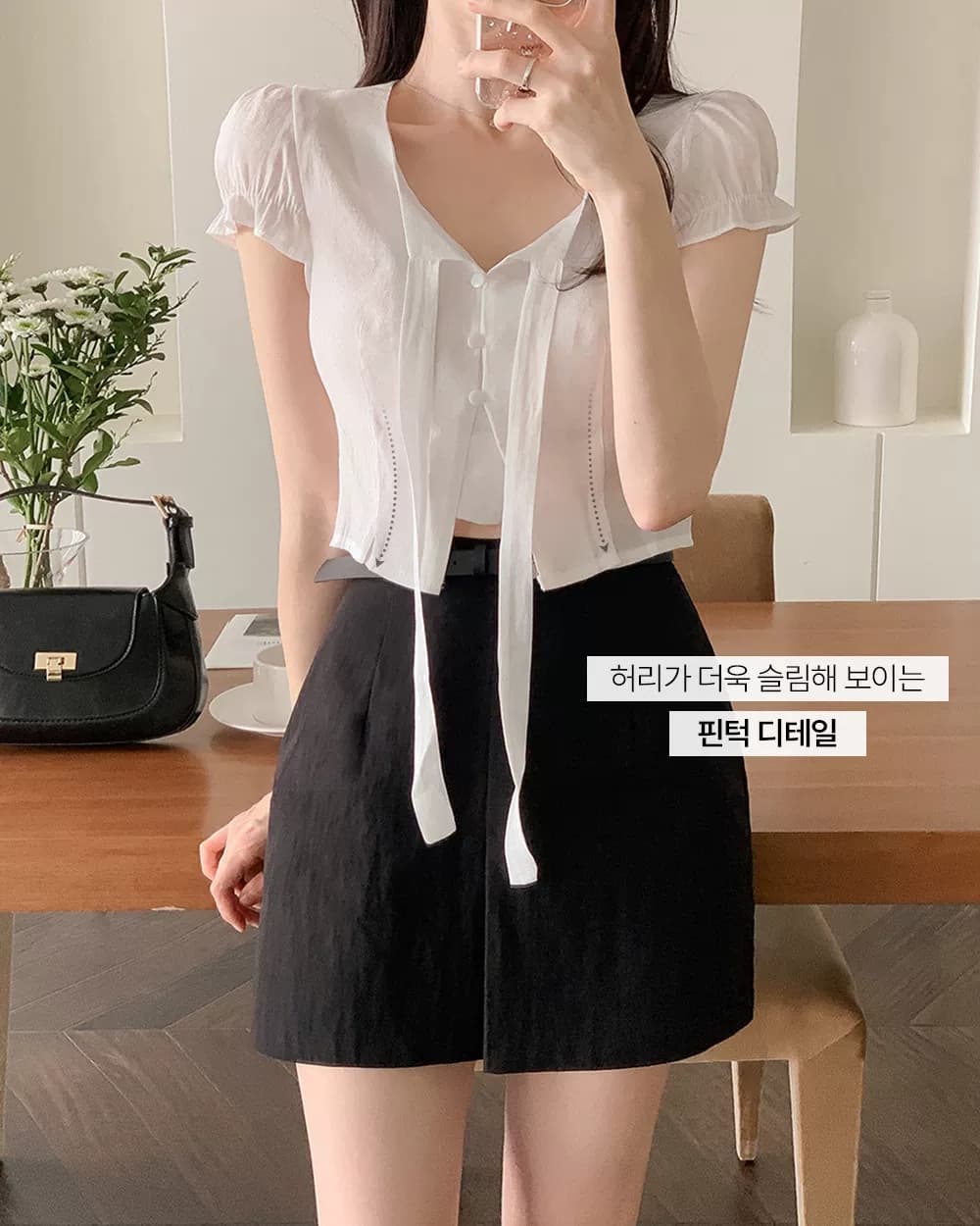 있음 선적 한국 ins 달콤함 품격 레이스업 반팔 셔츠 상세 이미지 3