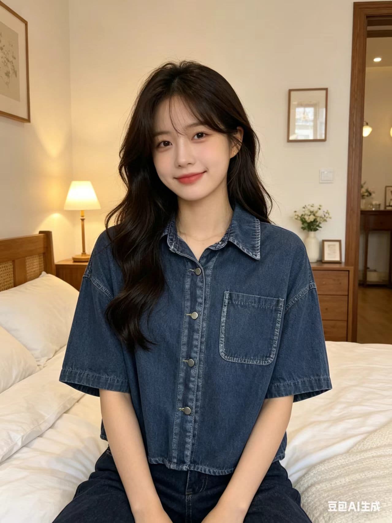 2026 초여름 새로운 캐주얼 레트로 스타일 루즈핏 쇼트 스타일 데님 여성 셔츠 상세 이미지 1